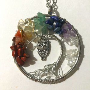Natural Gemstones Tree Of Life Pendant Necklace